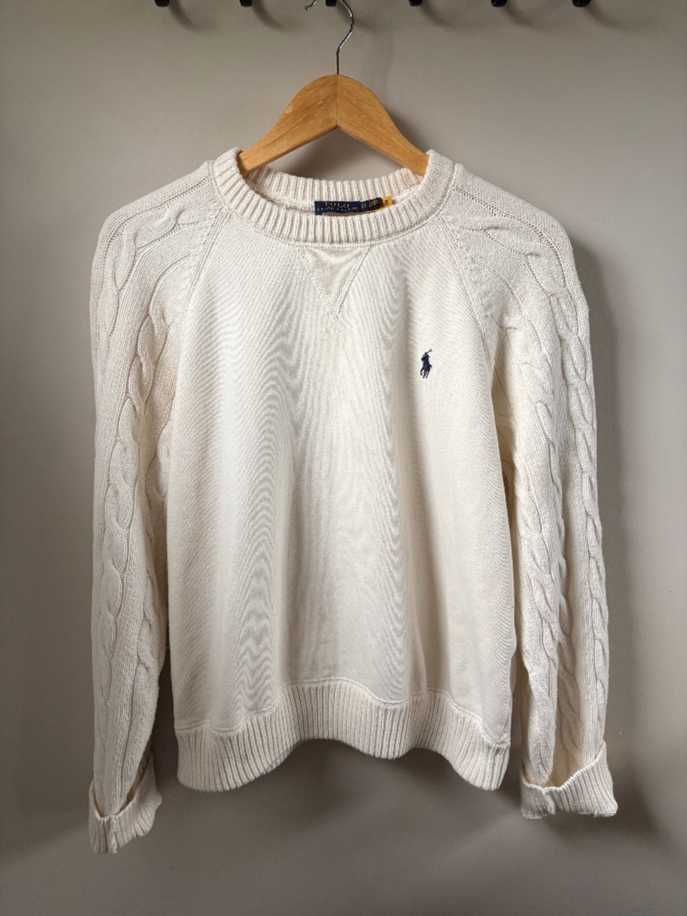 Polo Ralph Lauren White Cream Cable knit sleeve Sweatshirt
